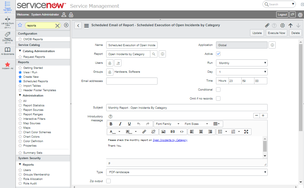 Report Distribution in ServiceNow